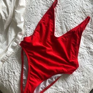 Cherry Red, Low Back One Piece Swimsuit